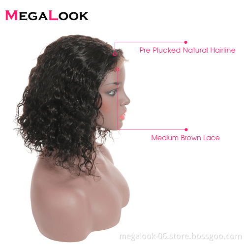 Wholesale 100% Human Hair Wig Short Curly Bob Wigs For Black Women 10 inch Glueless Lace Front Wig With Natural Black Color